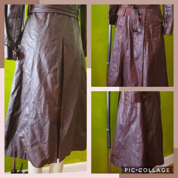 70s Double Breasted Belted Leather Trench - Picture 4 of 10